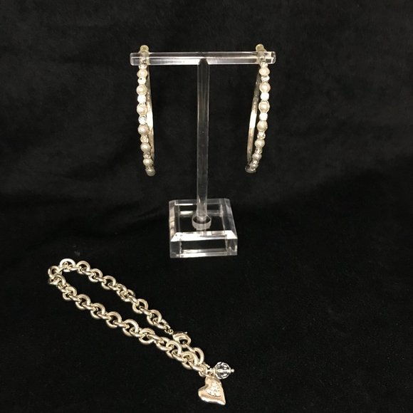 Silver Tone Hoop Earring & Bracelet Set - Picture 9 of 10